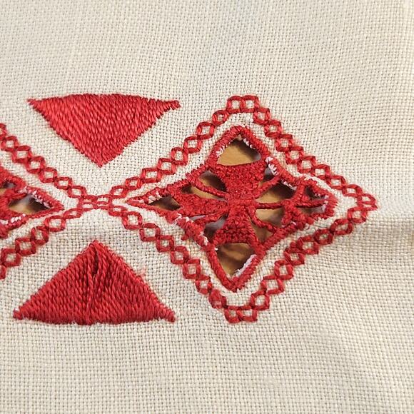Vintage Red Embroidered Linen Table Runner, Placemats, Napkins & Coasters Set - Picture 9 of 16